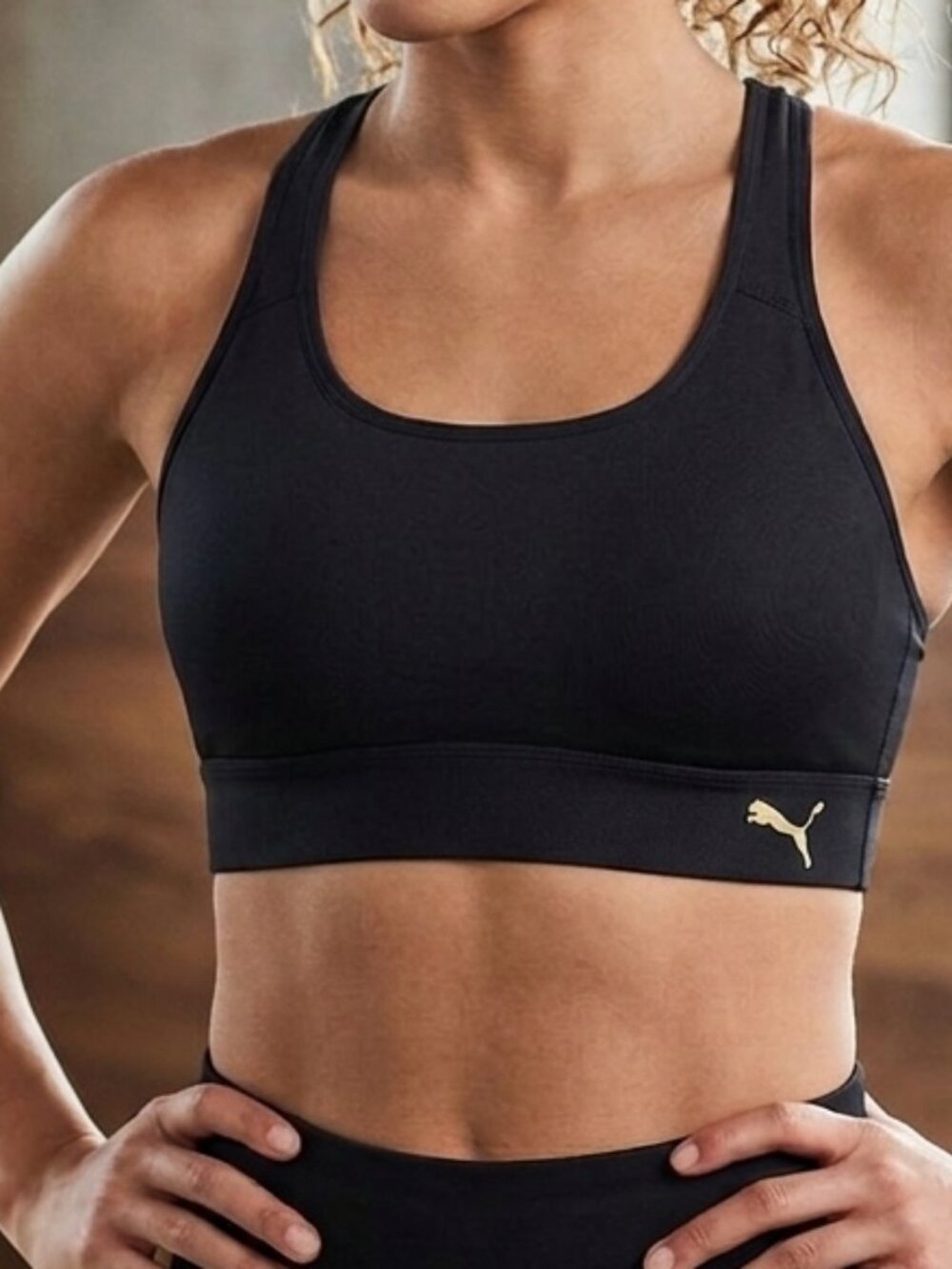 Puma Black Strappy Padded Sports Bra Activewear Adjustable Racerback Large Gym